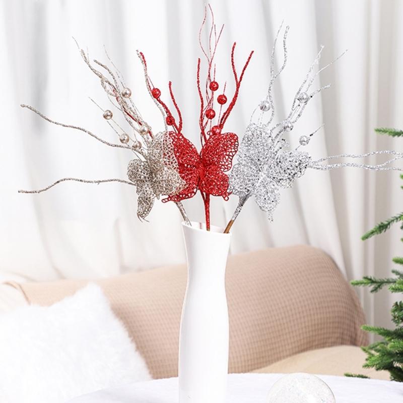 6Pcs Christmas Holly Berries Branch Holly Berries Stems Christmas Plant Decoration For Christmas Party Centerpieces