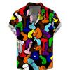 Cute Graffiti-style 3D Printed Casual Short-sleeved Men's Shirt, Summer Button-up Top