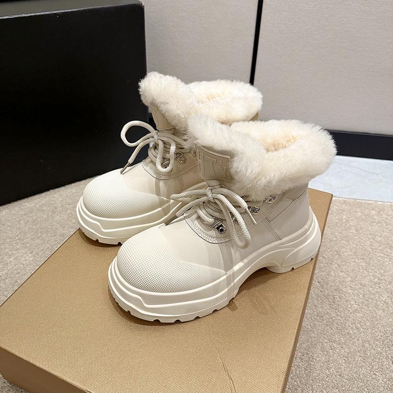 

Женские зимние сапоги на толстой подошве из шерсти - Осень 2023, Плюс бархат, Пушистые, Нескользящие, Теплые короткие сапоги 38 чёрный