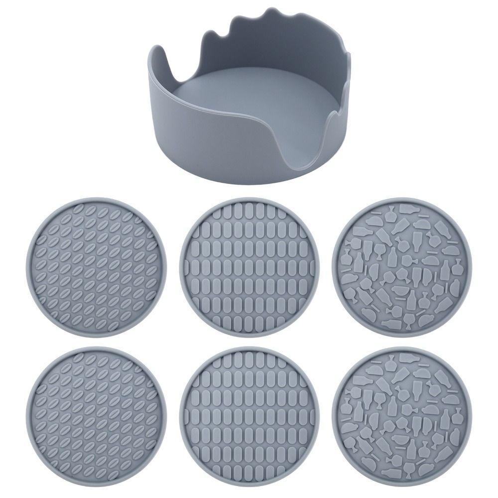 6pcs/Set Tabletop Protection Cup Pad Silicone Tea Mat Thick Silicone Drink Coaster Set Table Mat