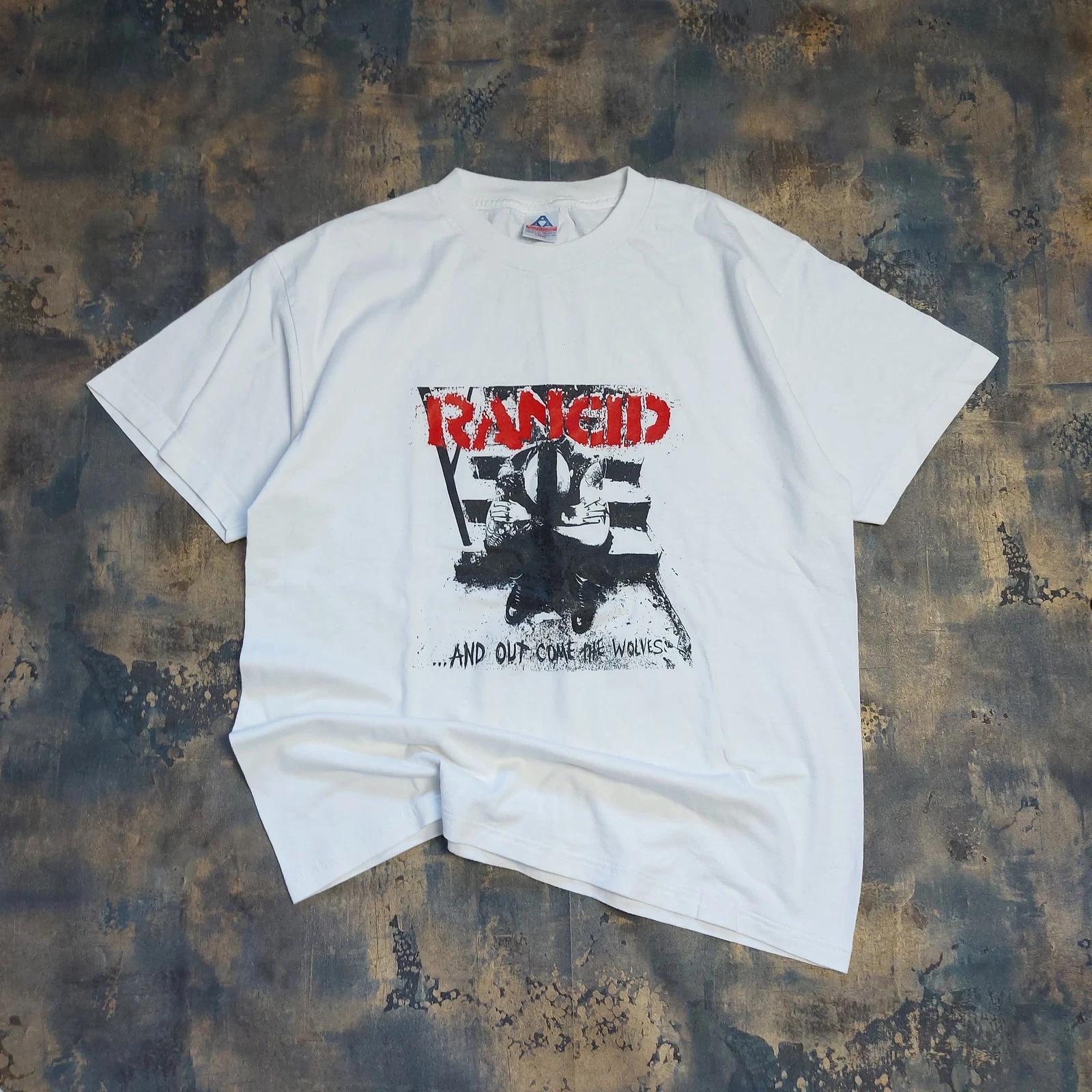 Vintage 90s Rancid T-Shirt Size Large White Cotton Graphic Punk Rock Band Tee 2XL