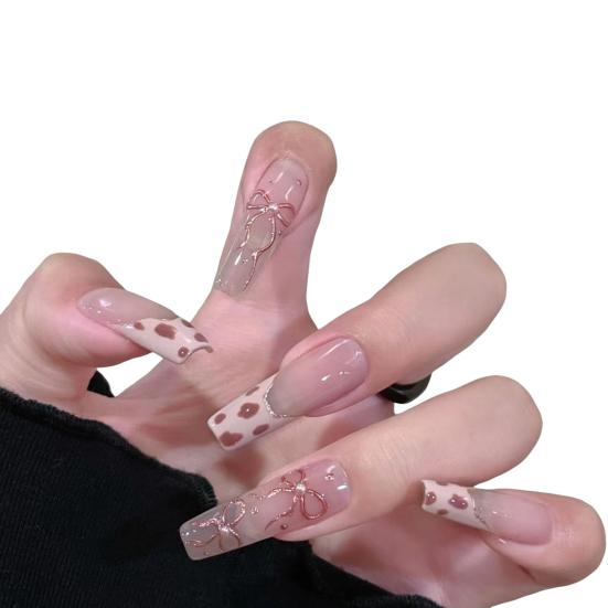 10Pcs 3D Flower Fake Nails Long Nail Extension Kit Wear Armor Reusable Easy to Remove Time-Saving Press on Nails for Home Salon