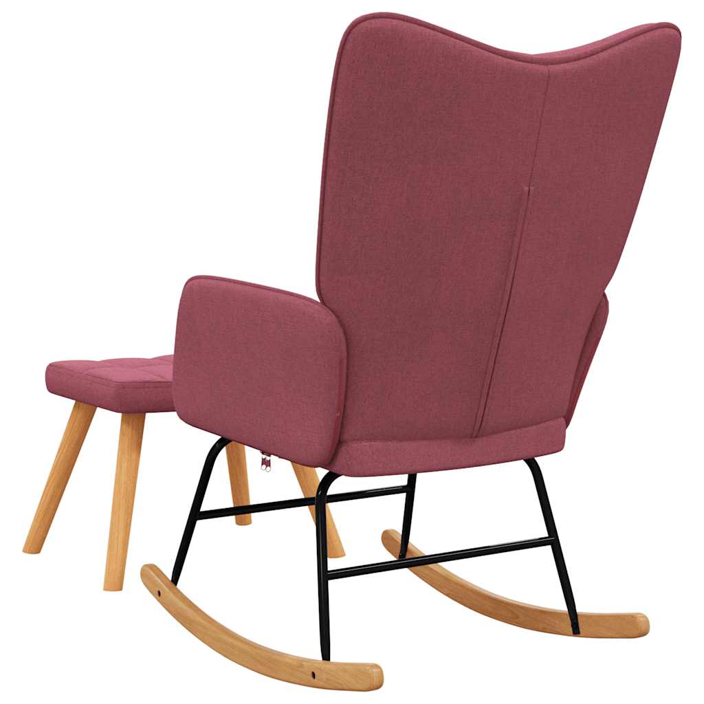 Rocking Chair with Footstool Fabric Burgundy