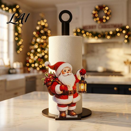 Wooden Kitchen Roll Dispenser Christmas Paper Towel Holder Decorative Vertical Dispenser Festive Countertop Stand Stable Weighted Base Organizer for