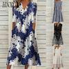 Mode femme été printemps manches 3/4 col en v robes décontractées