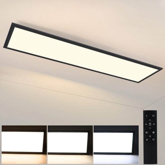 Panneau de plafond LED - NETTLIFE - 100x25 cm - 42W - Dimmable télécommande - Noir Métal