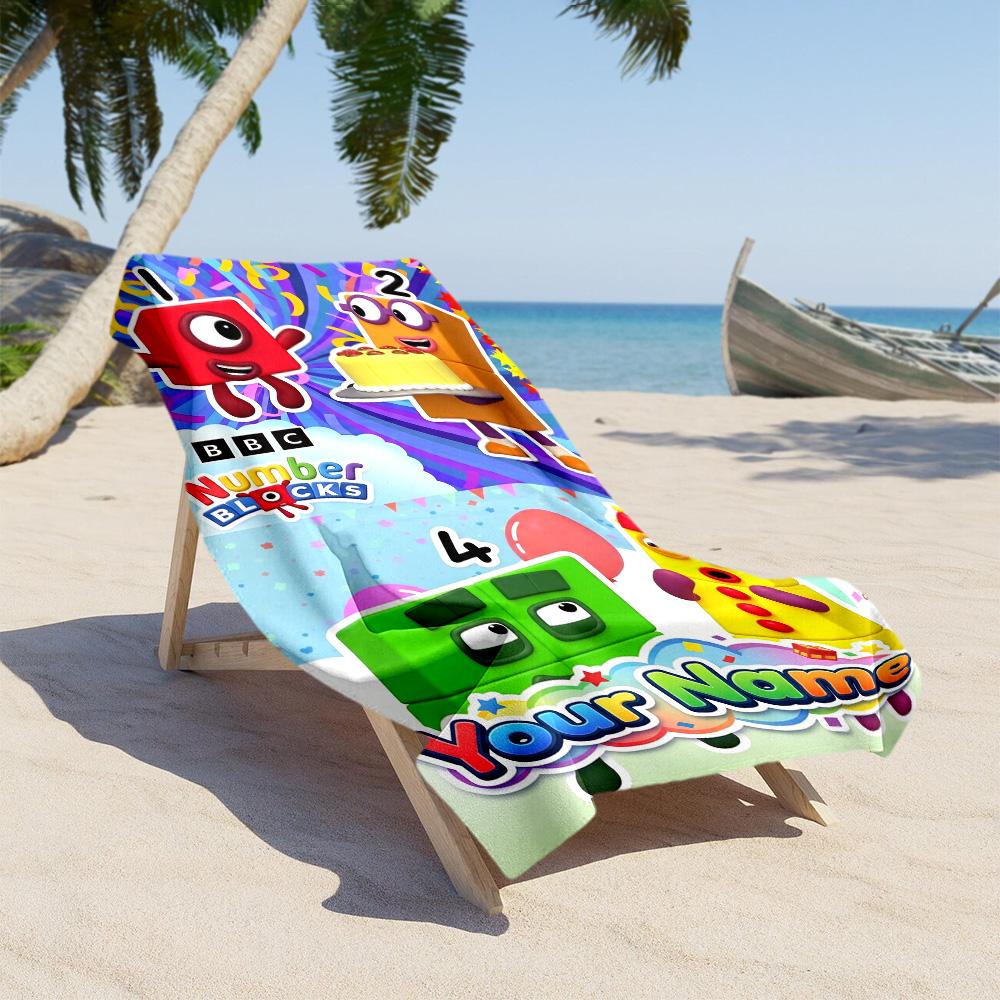 Numberblocks Customizable Name Beach Towel Quick-Dry Soft Microfiber Ideal for Travel Outdoor Swim Pool Yoga Surf Camping Hiking Gym Gift Holiday