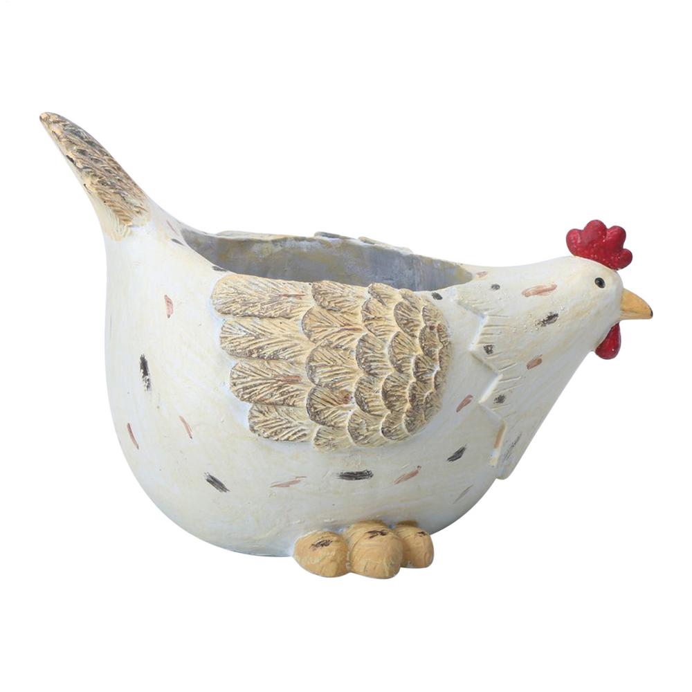 

Chicken Flower Pot Resin Indoor Hen Flowerpots for Vegetables With Drainage Hole Decorative Plant Planter for Desk Bedroom білий