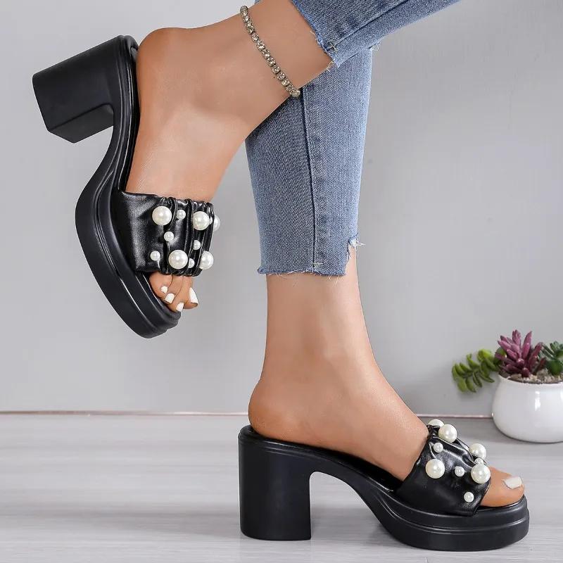 Fashion Shoes Female 2025 New Open Toe Women's Slippers Fashion String Bead Dress Slippers Women Summer Outdoor Best Seller High Heels