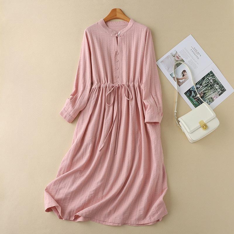 

Autumn Fashion Loose Women s Clothing High-end Cotton and Linen Texture Dress M белый