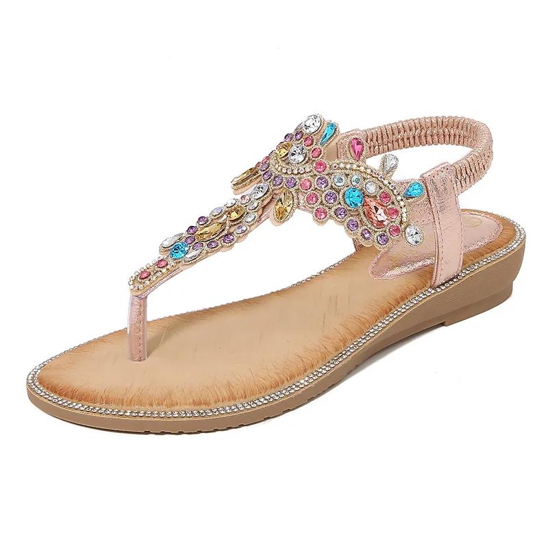 Fashion Plus Size 36-45 Shoes for Women Summer Elegant Women Rhinestone Platform Sandals Casual Non-slip Elastic Band Wedges Sandals