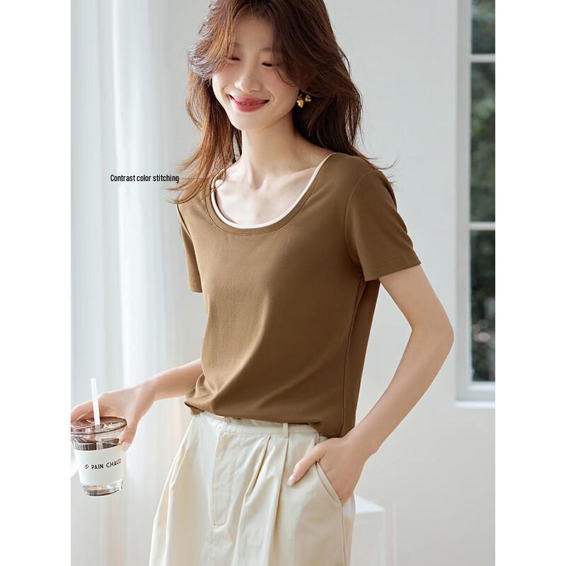 Women's U-Neck Slim Fit Short Sleeve T-Shirt