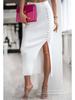 Elegant Ribbed Knit Slit Midi Skirt for Women - Summer Style