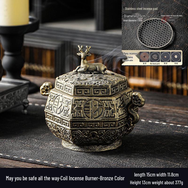 Zen Pagoda Black Pottery Ceramic Coil Incense Burner - Aromatherapy Holder for Home and Office