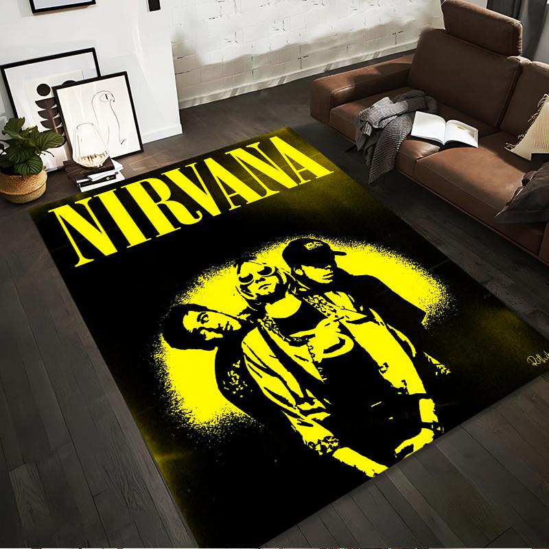 Nirvana Band Group Poster Pattern Printed Flannel Non-slip Rug, Suitable for Bedrooms, Living Rooms, Home Décor, and Gifts