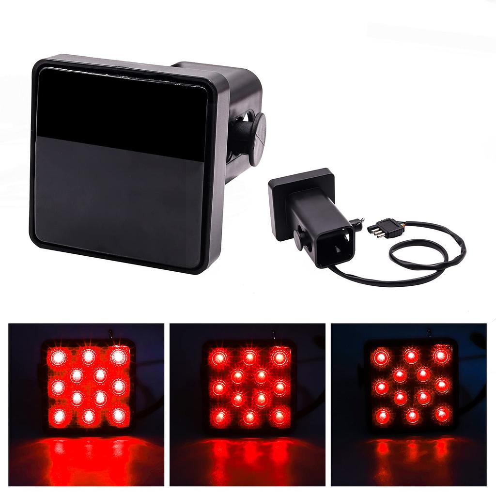 Kryt tažného zařízení 2 palce DC12V 15 LED Rake Linked Tažný přívěs Přijímač tažného zařízení Kouřová čočka Sada 1 ks X-STYLE (Červené)