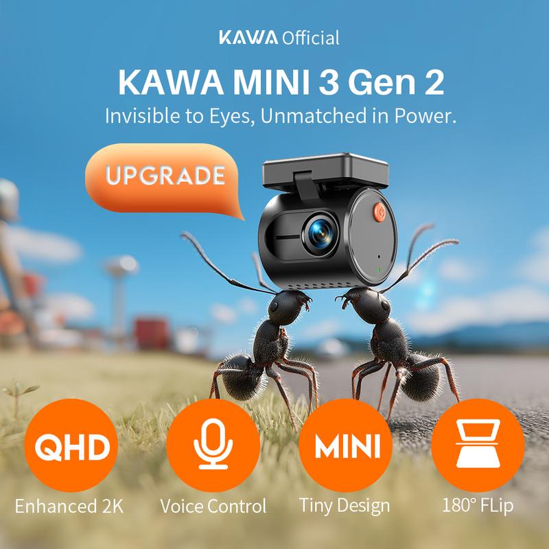Dash cam KAWA MINI 3 Gen2 KAWA Car DVR AUTO Camera Video Recorder,2K WiFi&APP/Voice Control,Night Vision Upgrade Dashcam