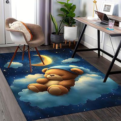 1pc Teddy Bear Moon Night Clouds Chair Mat Cartoon Design, Office Desk Pad, Non Slip Carpet, Home Decor, Living Room, Bedroom, Game Room