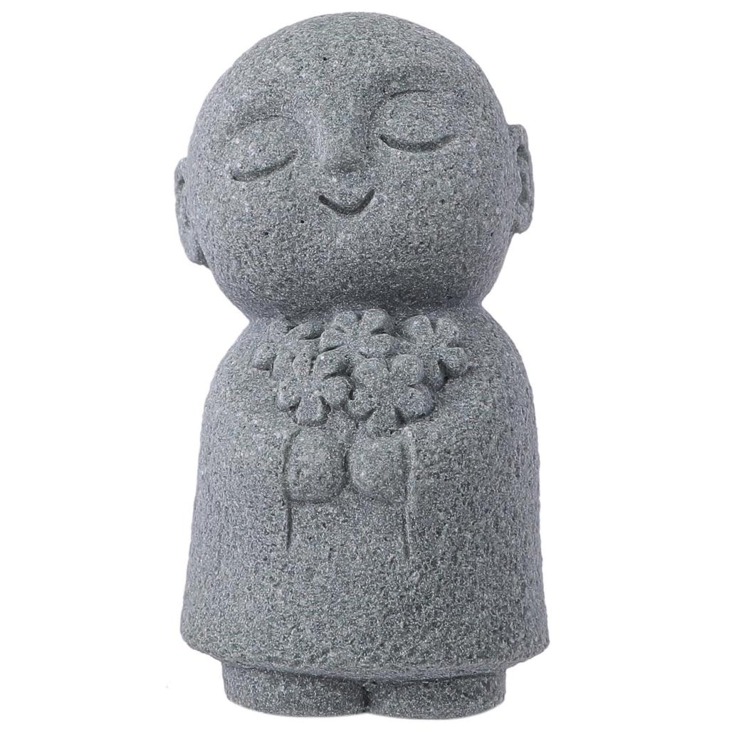 Rubonarie Jizo Small Figurine, (Gray, Flower)