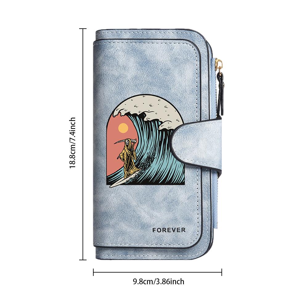 Grim Reaper Surf Pattern Long Wallet Fashion Casual Large Capacity Daily Use Card Holder Purse