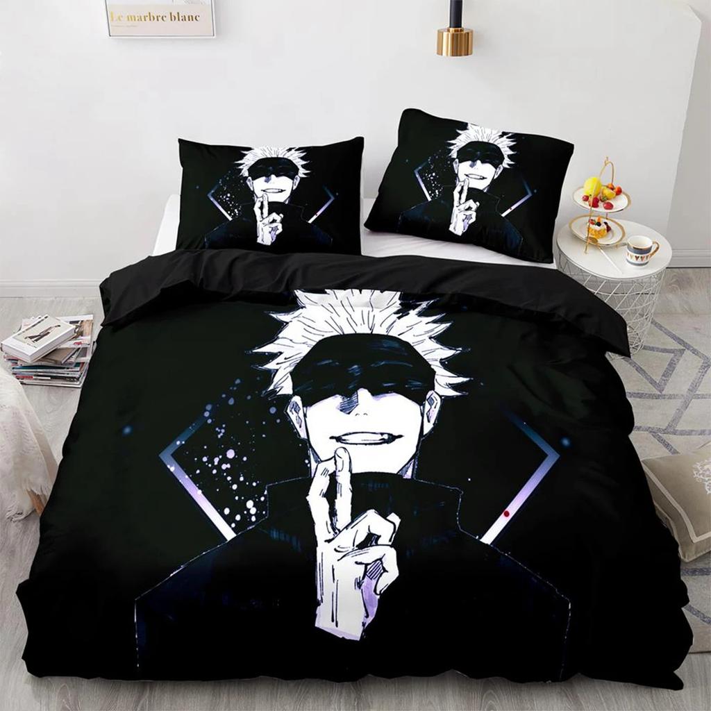 Jujutsu Kaisen Zestaw Pościeli Pojedynczy Bliźniak Pełny Queen King Size Anime Zestaw do Łóżka Aldult Kawaii Kid Sypialnia Zestawy Poszewek na Kołdrę Druk 3D 044