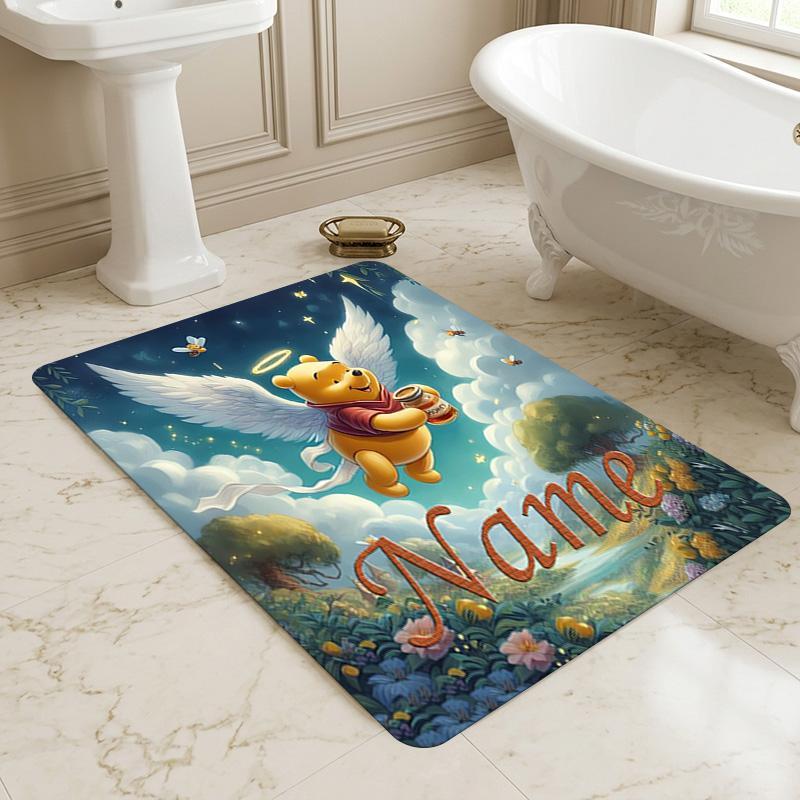 Personalized Name Winnie Pooh Living Room Non-Slip Area Rug Soft Carpet for Bedroom Kids Playroom Sofa Office Home Decor Doormat