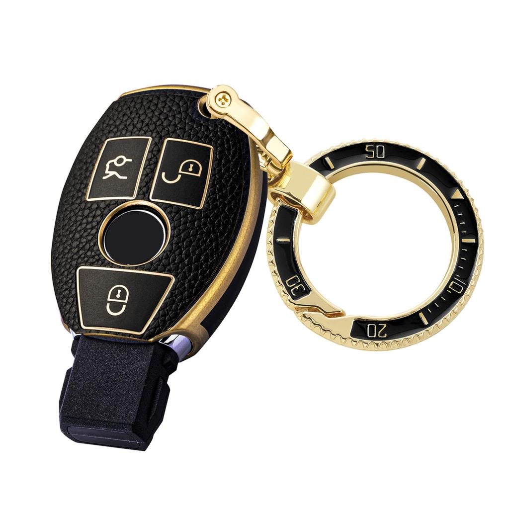 GLA Smart Key Cover for Compatible with Black [Unhoke] S-Class Cars, A, B, C, E-Class, CLA, GLC, GLE, Etc., Leather-Textured TPU, Premium,