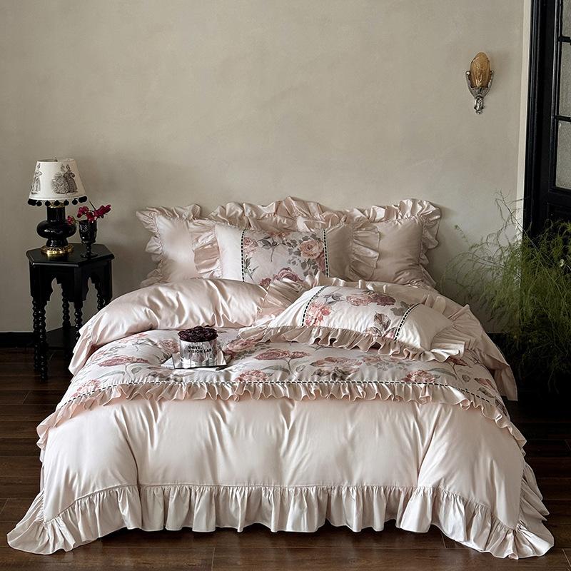 

Light Luxury French 120 Australian Cotton Four-Piece Set Of Exquisite Digital Printing Pastoral Lotus Leaf Lace Four-Season Bedding 220 * 230 core