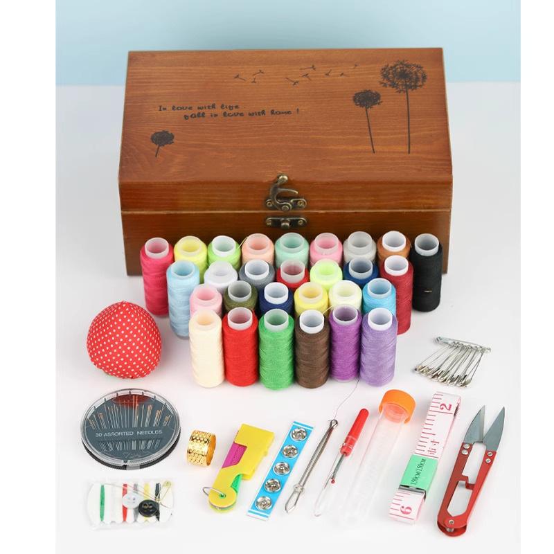 Needle and Thread Box Set, Needle and Thread Bag, Household Sewing Thread Needle Storage Box, Solid Wood Needle and Thread Box