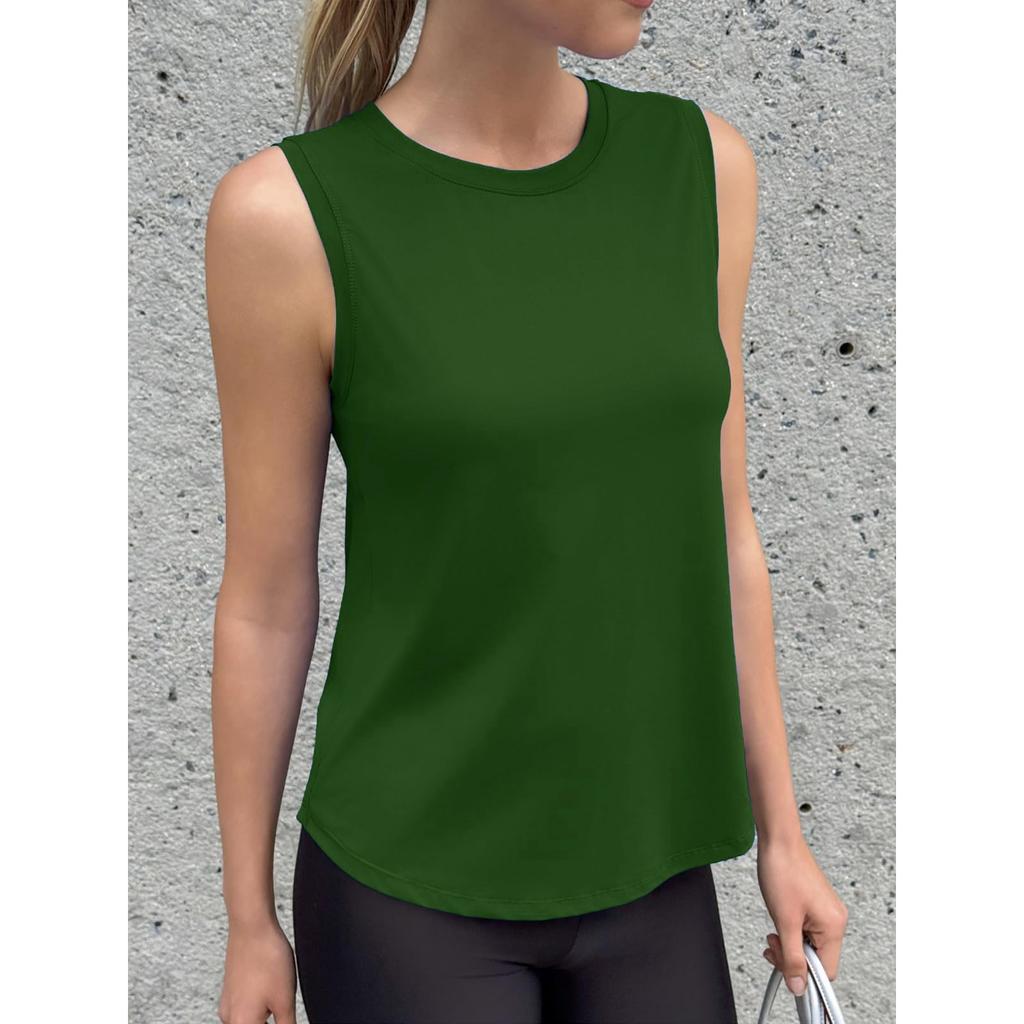 Sleeveless Crew Neck Top for Women Relaxed Fit Lightweight Pullover Blouse with Back Pleat Design for Daily Wear