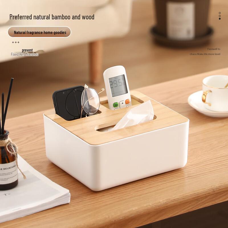 Round Desktop Tissue Box with Bamboo Lid