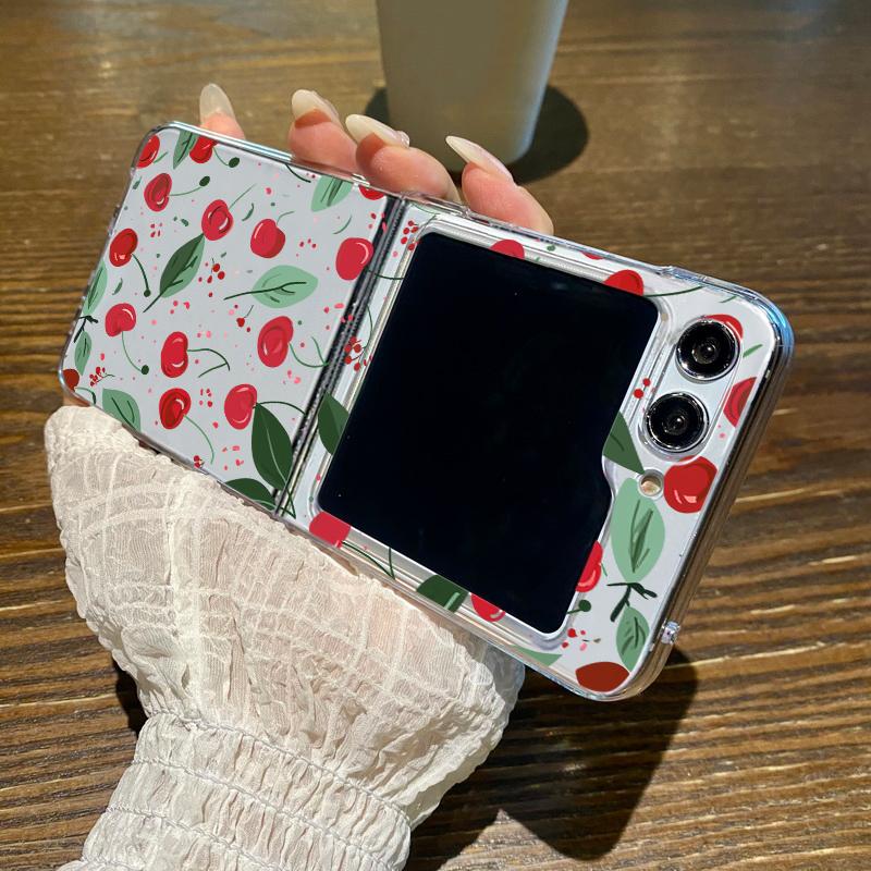 Cute Fruit Print Pattern Clear Case For Samsung Galaxy Z Flip 6 5 4 3 Hard Folding Phone Cover For Samsung Z Flip5 Flip4 Flip6