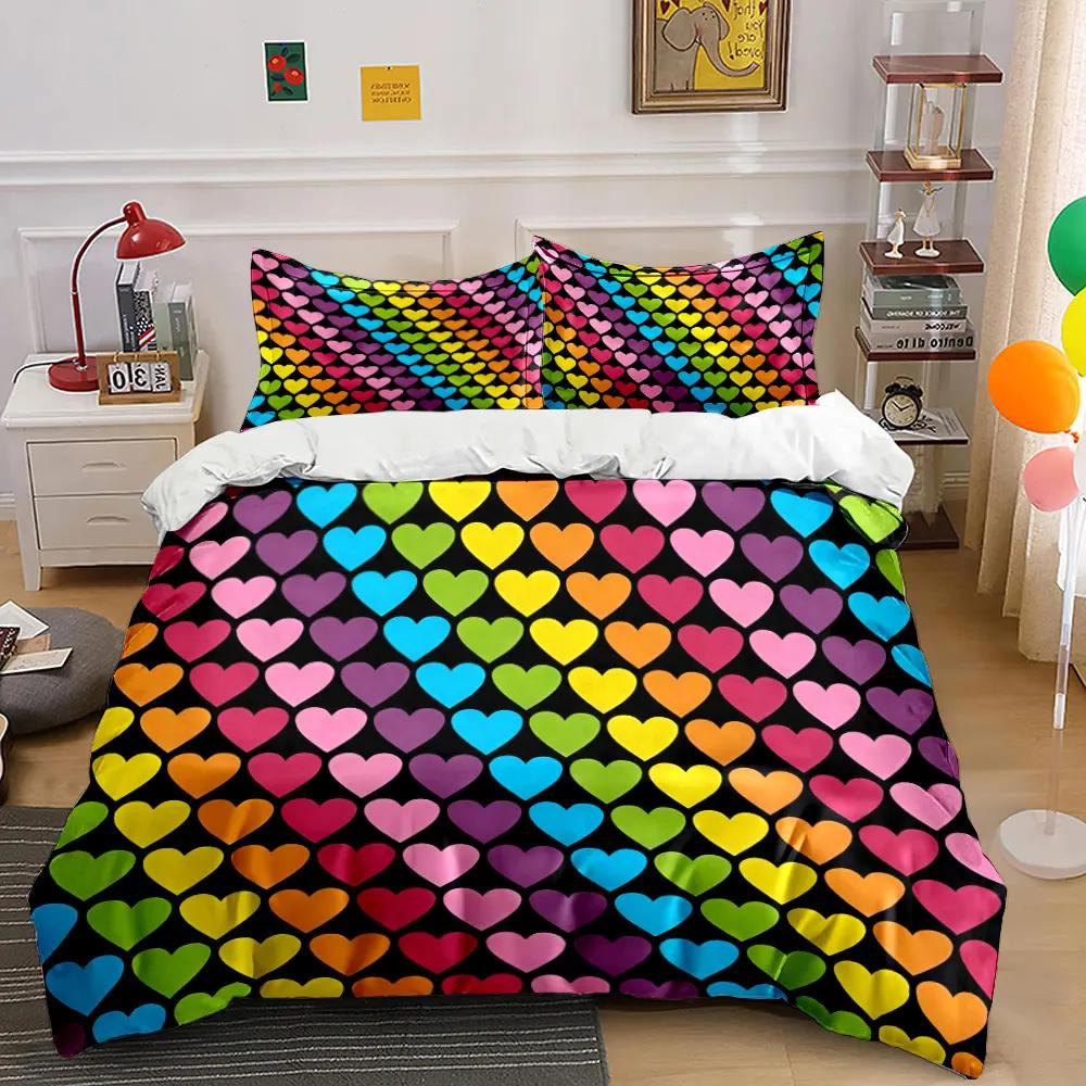 Colorful Heart Pattern Decor Set Soft Comfortable Duvet Cover Bedding Set Included 1*Duvet Cover & 2*Pillowcases gift