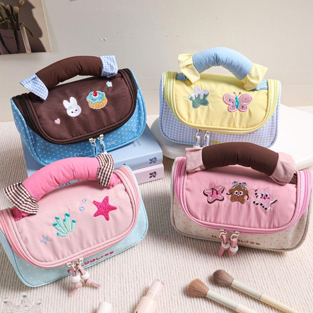 Candy Color Colorblock Cosmetic Bag Large Capacity Pencil Pouch Cute Pencil Case  Student