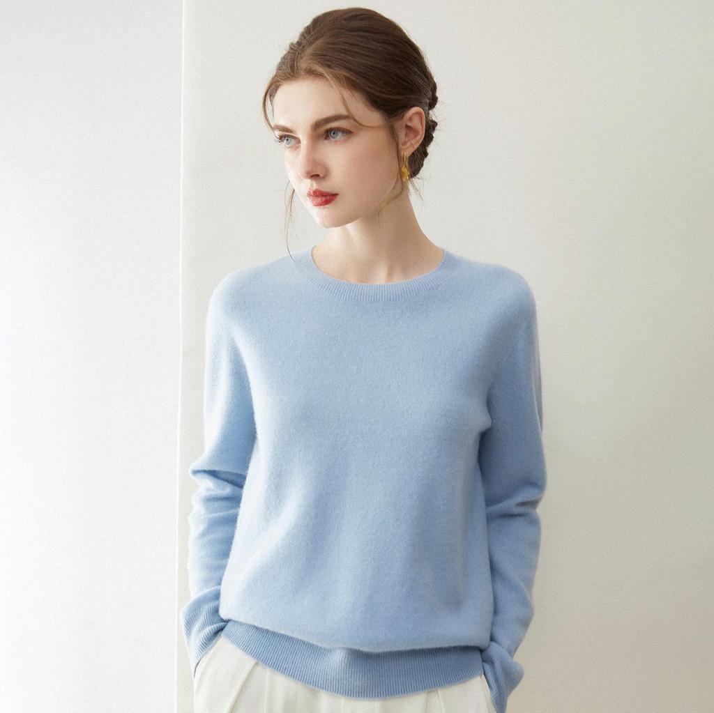 100% Pure Cashmere Women's Pullover: Round Neck, Loose, Slim-Fit, Soft Sweater for Autumn/Winter