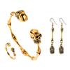 Punk Inspired Skull Jewelry Set Fashionable Bracelet Earrings Rings Halloween Accessories for Fashion Enthusiasts