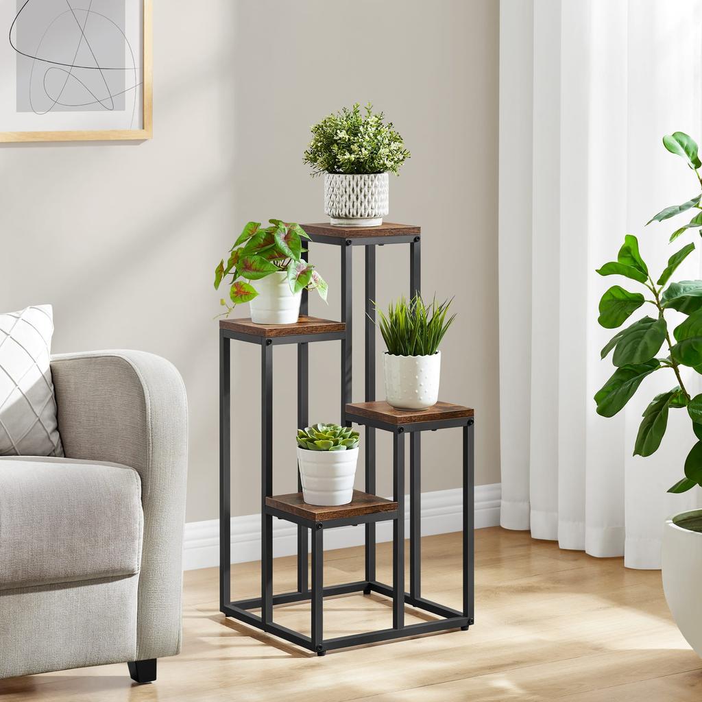 4-shelf Flower Stand - Rustic / Black Legs