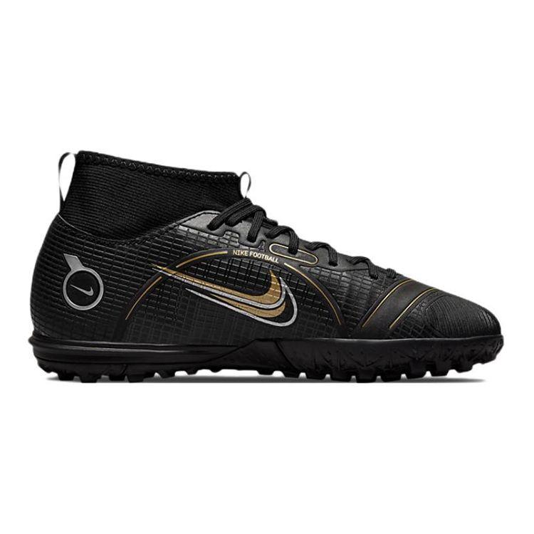 Nike Mercurial Superfly 8 Academy TF GS Black Metallic Gold Kids Sneakers Metallic-Silver Medium-Ash DJ2864-007