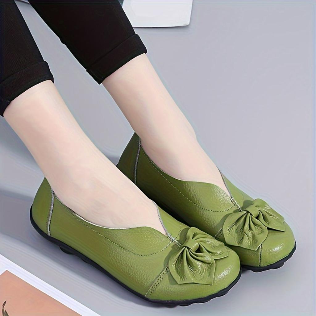 Damen Schleifen-Loafer - Bequeme einfarbige flache Schuhe (grün, Rot, Beige, Schwarz, Braun), Leichte Freizeitschuhe, nur Handwäsche