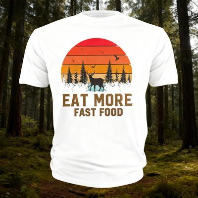 New Men's Funny Fast Food T-shirt, Fast Food Deer Hunting Funny Pun T-shirt, Women's Round-neck Casual Short-sleeved Shirt