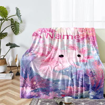 Custom Name Axolotl Theme Printed Blanket - Perfect for Couch, Bed, Travel & Outdoor Use | Machine Washable, Cozy & Durable.