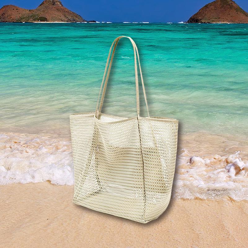Hot selling, Mesh Beach Bag, Caramel Color, Toilet Bag, Swimming Clothing Storage Bag, Single Shoulder Handbag, Travel Portable Bag