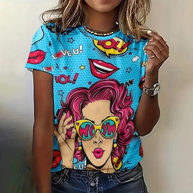 Girl Flower Pattern for Women Exquisite Ethnic 3D Printed Short Sleeves  Summer Casual Loose O-Neck Tops