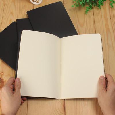 A5 Black Solid Color Hand-Sewn Sketchbook with Blank Inner Pages for Drafting and School Stationery.
