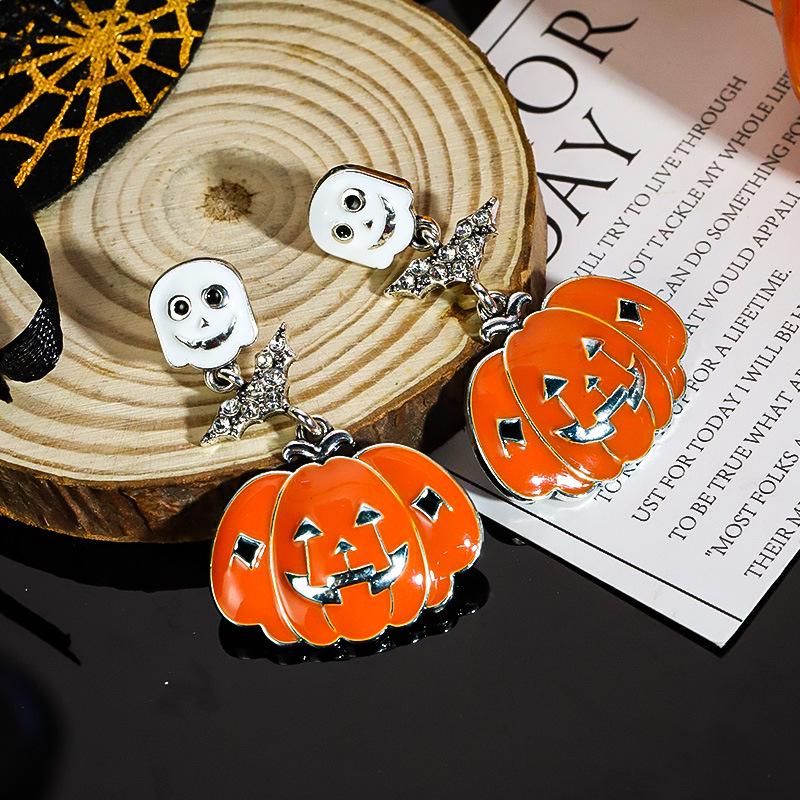 Halloween Cartoon Earrings: Pumpkin, Ghost & Bat Dangles for Women