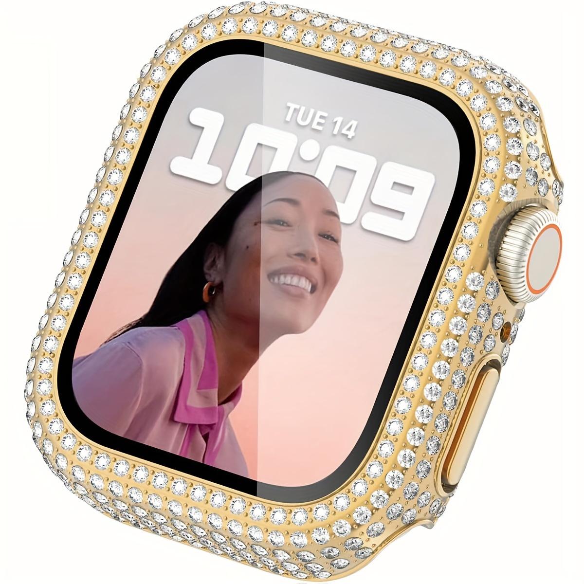 Закаленное стекло с инкрустацией стразами Чехол-бампер для iWatch SE/9-1 Подходит для 38/40/41/42/44/45 мм Для Apple Watch Защитный чехол For Apple Watch 44mm золотистый