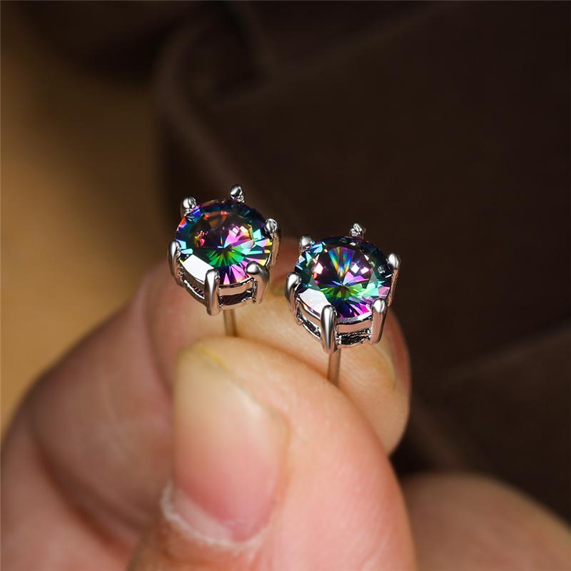 Punk Herren Damen Regenbogen Kristall Ohrstecker Schwarz Gold Farbe Hochzeits Schmuck Für Frauen Männer Charme Rund Zirkon Ohrring