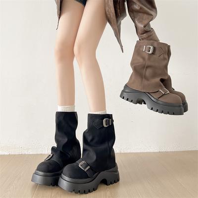 Schwarzer britischer Stil kleiner Mann dicksohlige erhöhende Martin Stiefel Damen 2025 neuer Herbst dünne Hosen kurze Stiefel