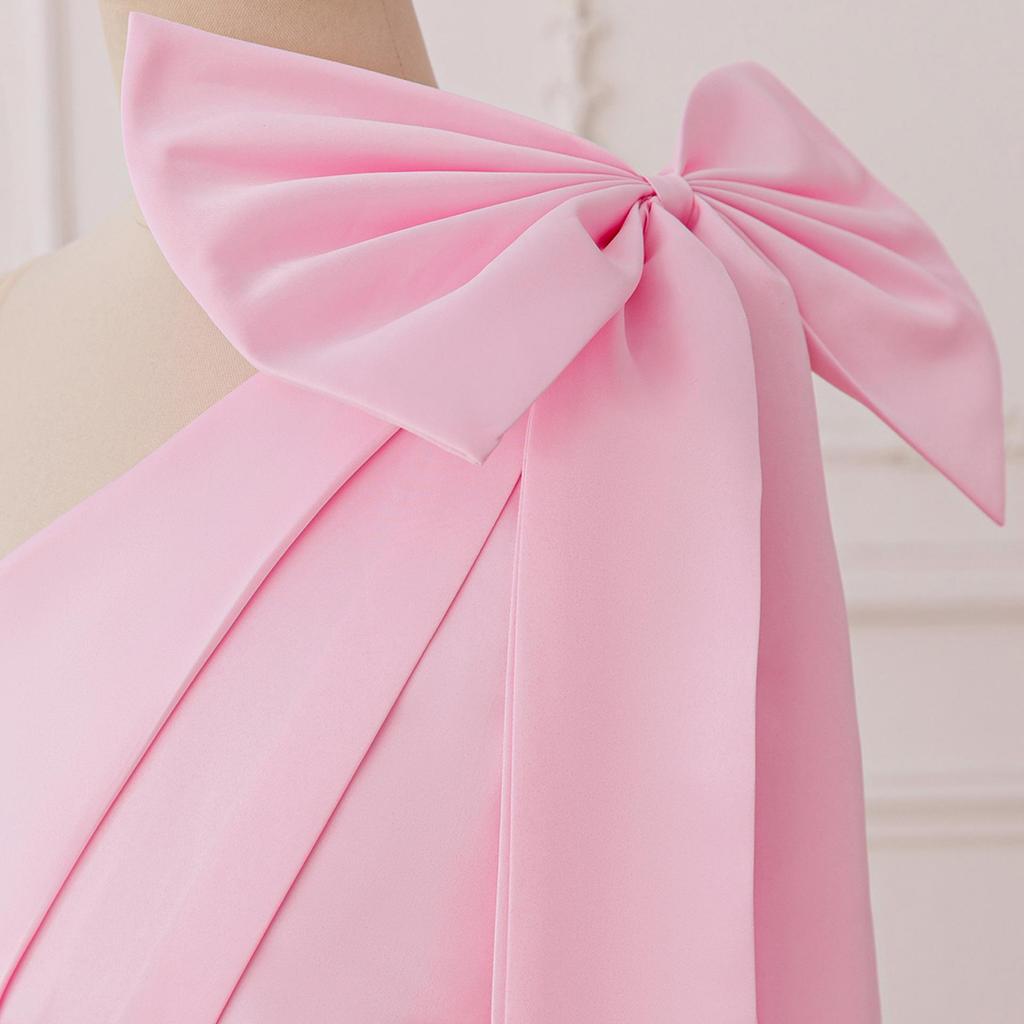 Big Kid One-Shoulder Satin Princess Dress with Bow - Formal Wedding & Runway Costume