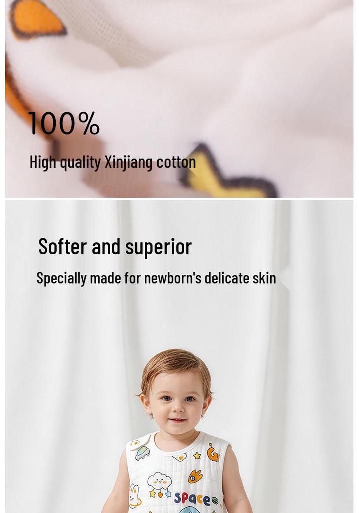 Class A Pure Cotton Baby Sleep Sack: Sleeveless, Gauze Material, Anti-Startle, Anti-Kick-Off, Perfect for Summer Air-Conditioned Rooms